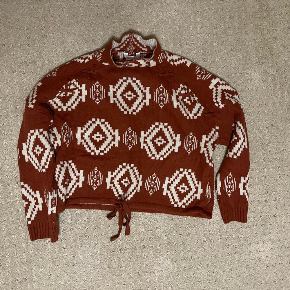 No Boundaries Rust and White Cowl Neck Sweater